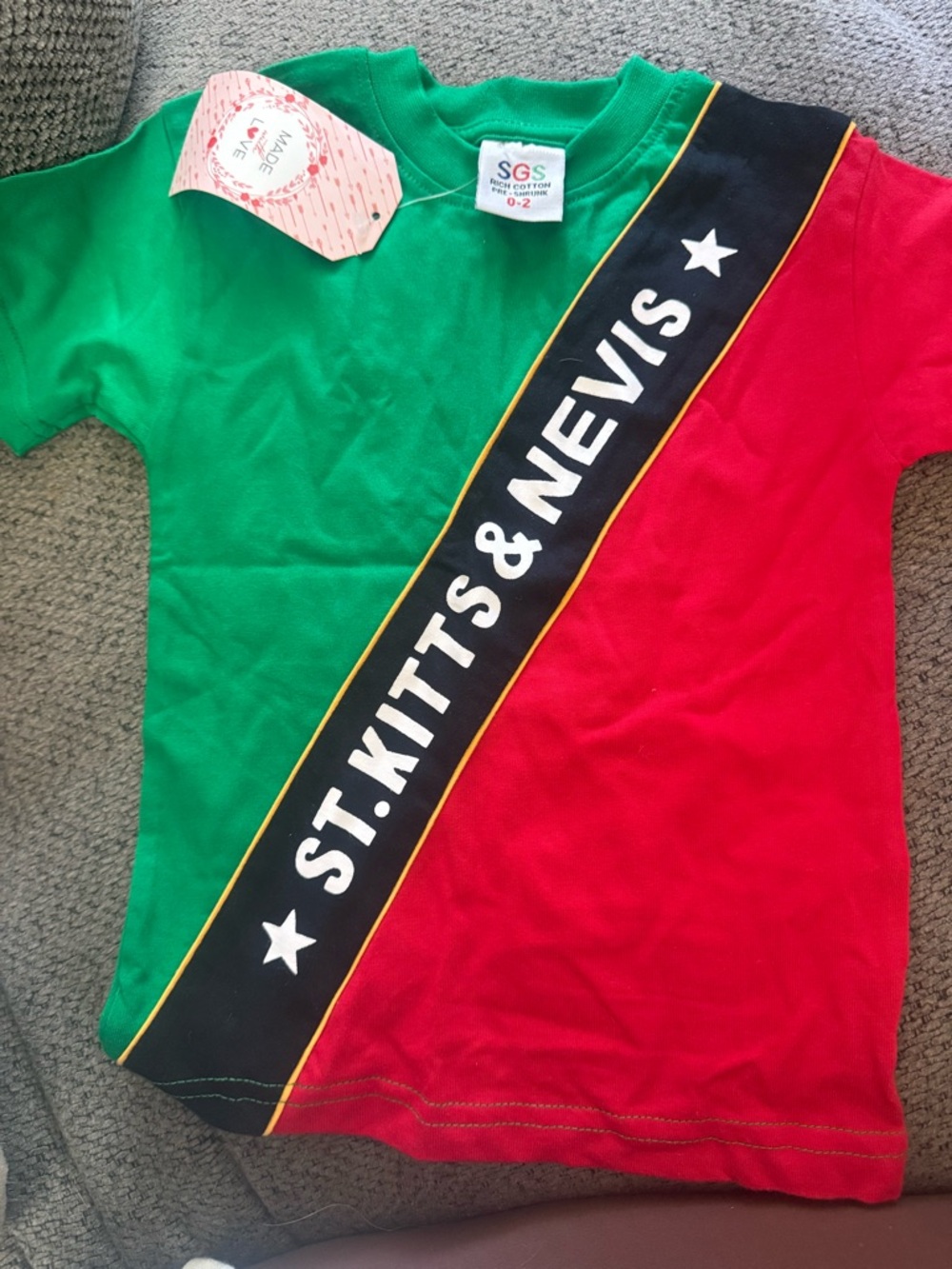 St Kitts & Nevis Kids Colorblock Tee - Green & Red